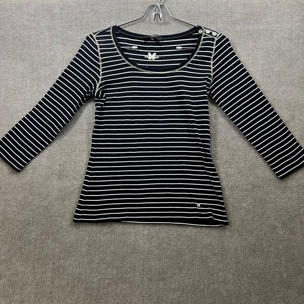 WEEKEND MaxMara Navy White Striped Long Sleeve T Shirt Butterfly Detail Size M